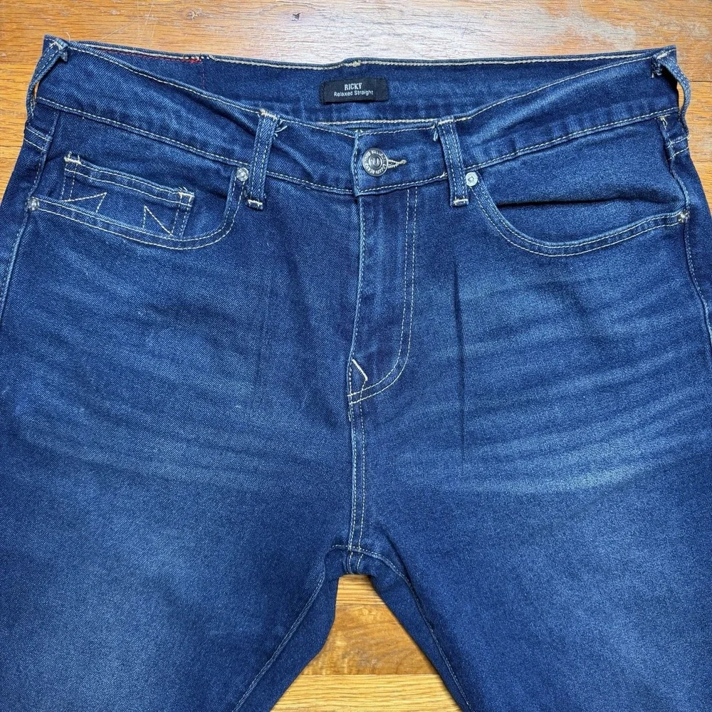 True Religion Men's 34x34 Ricky Jeans Relaxed Straight Blue Dark Wash‎